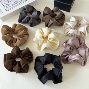 Set of eight oversized vintage satin hair scrunchies in various elegant earthy tones