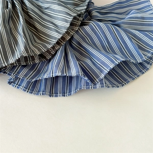 Elegant striped ruffled hair scrunchies in blue and grey with fine pleated design