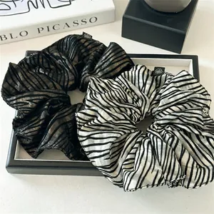 Vintage Elegant Large Fabric Scrunchies Irregular Stripe Zebra Pattern Handmade High Elastic Hair Tie Accessories For Women