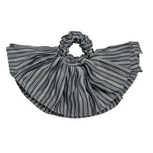 Elegant black and white striped oversized scrunchie with ruffled pleated edge design