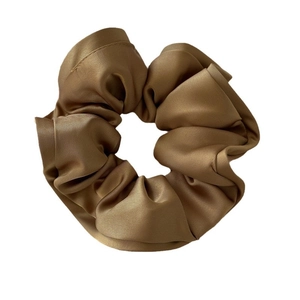 French vintage oversized satin scrunchie in bronze silk finish with elegant ruffles