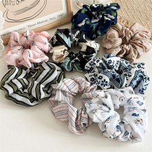Lot de chouchous en mousseline à fleurs et rayures, haute élasticité pour coiffure femme