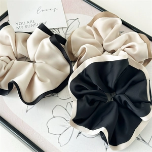 Elegant Contrast Color Satin Scrunchie Large Pleated Hair Tie Stylish Ruffled Ponytail Holder For Women Fashion Hair Accessories