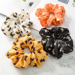 Cat Print Floral Fabric Scrunchies Korean Style Elastic Hair Ties Sweet Ponytail Holders For Women Girls Hair Accessories