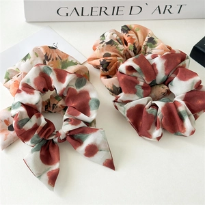 Lot de chouchous en mousseline florale avec motif tie-dye et nœud élégant pour femme