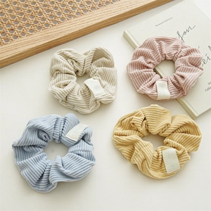 Chouchous Doux Crème en Tissu de Polyester Côtelé Couleur Unie Velours Côtelé Anneau de Cheveux pour Femmes Accessoires