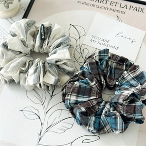 Handmade Oversized Pleated Fabric Scrunchie Striped Plaid Hair Tie High Elasticity Ponytail Holder Fashion Hair Accessory