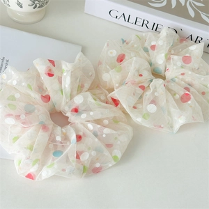 Oversized Mesh Polka Dot Scrunchie Sweet Netting Hair Tie Colorful Large Dot Hair Accessories For Women Daily Decoration