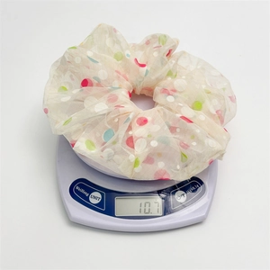 18cm large sheer mesh scrunchie with colorful polka dots weighing only 10.7g on scale