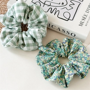 Chouchou Vert Gingham Floral Haute Élasticité Tissu Accessoire de Cheveux Style Coréen Élastique Cheveux pour Femme Décor Quotidien