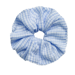 Blue and white striped seersucker oversized scrunchie with soft pleated texture