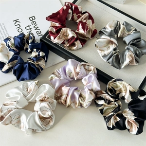 Floral Satin Fabric Scrunchies For Women Elegant Bow Ribbon Hair Ties High Elastic Vintage French Style Hair Accessories