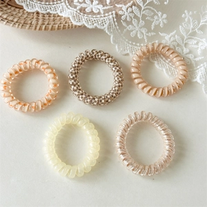 Lot de 5 élastiques à cheveux spirales avec motifs de cœurs et damiers style téléphone
