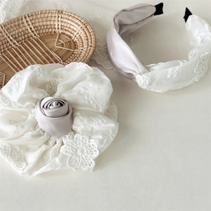 Ensemble chouchou fleur en tissu 3D et serre-tête en dentelle pour coiffure femme