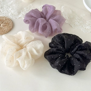 Lot de chouchous en tulle brillant crème, violet et noir avec strass scintillants