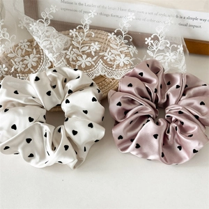 Elegant Heart Print Satin Scrunchies Large Oversized Hair Ties Elastic Hair Bands For Women Stylish Hair Accessories
