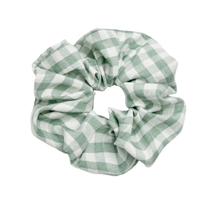 Chouchou élégant à carreaux vichy vert et blanc à haute élasticité pour femmes