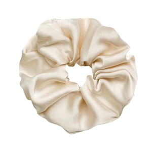 Elegant cream white satin scrunchie with smooth glossy texture for women hair styling
