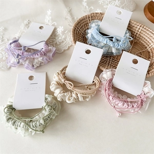 Koreaanse Stijl Elegante Stoffen Scrunchies Kant Geplooid Haarelastiekjes Met Nep Kunstparel Decoratieve Elastische Haarmandjes Voor Vrouwen Meisjes