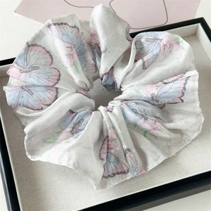 Chouchou en Tissu Satiné Oversize à Imprimé Papillon Grand Attache-queue de Cheval Élastique à Paillettes Accessoires Cheveux Femme