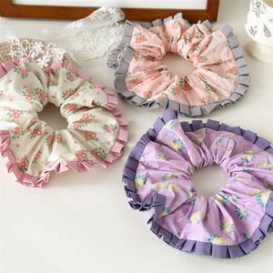 Pastoral Blumen Rüschen Große Stoff Scrunchies Süße Blumenmuster Hohe Elastizität Haargummis Mode Täglich Haarschmuck Für Damen