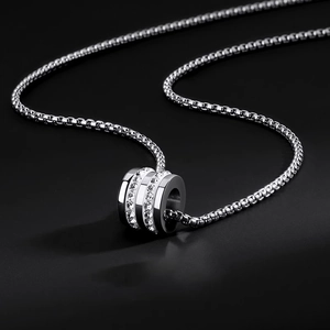 Titanium Steel Zirconia Cylindrical Lucky Bead Pendant Necklace For Men Women Silver Tone Box Chain Vintage Hip Hop Jewelry