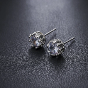 Men's Luxury Alloy Zirconia Stud Earrings With 925 Sterling Silver Earring Post Vintage Water Ripple Geometric Jewelry
