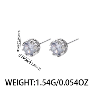 Classic silver claw-set round clear crystal stud earrings, 0.74cm diameter jewelry