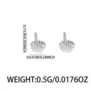 Hip hop style silver polished middle finger gesture earrings with 0.77cm height
