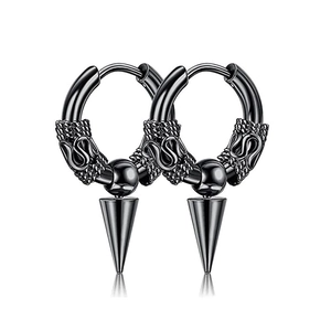 Roestvrijstalen Hoop Oorbellen Punk Gothic Drakenpatroon Oorgesp Spike Kegel Kraal Ring Unisex Mode Sieraden