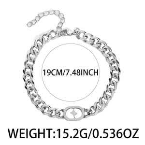 Silver star starburst Cuban chain bracelet in stainless steel with 19cm size detail