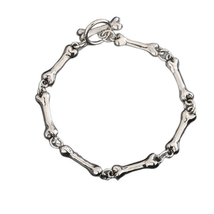 Edgy silver bone link bracelet with OT toggle clasp in punk hip hop style for men and women