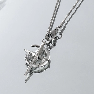 Titanium Steel Cross Moon Pendant Necklace For Men Women Silver Alloy Rhinestone Star Snake Chain Retro Hip Hop Jewelry