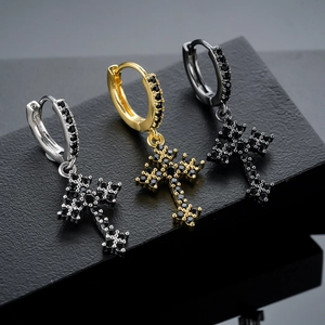 Klassieke kruisringoorbellen voor heren en dames met zirkoon in zilver goud en zwart