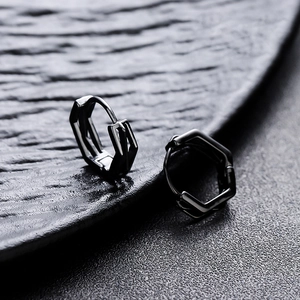 Boucles d'Oreilles Créoles Géométriques Hexagonales Minimalistes Plaquées Argent Pour Hommes Femmes Style Hip Hop Bijoux de Mode