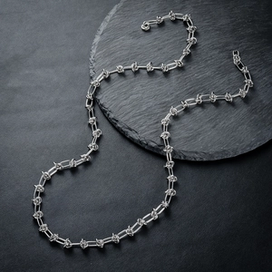 Unisex Titanium Steel Knot Barbed Wire Chain Necklace Silver Color Punk Streetwear Fashion Adjustable Sweater Chain Jewelry