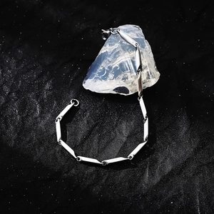Bracciale a Catena in Acciaio al Titanio con Snodo di Bambù e Rombi Minimalista Argento Catena Geometrica per Uomo Donna Gioielli Unisex Regalo