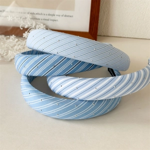 Fashion Fabric Striped Headband With Rhinestones Padded Wide Hair Band For Women Girls Daily Outing Sweet Accessory
