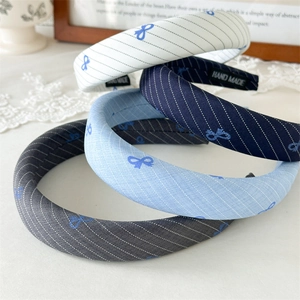 Elegant Fabric Padded Headband For Women Sweet Bowknot Stripe Print Thick Hair Hoop Handmade Daily Hair Accessory Gift