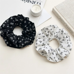Grands Chouchous en Tissu à Imprimé Floral Élastiques à Cheveux Style Doux Coréen pour Femmes Filles Accessoires Quotidiens