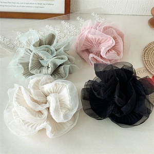 French Elegant Organza Large Scrunchie For Women Romantic Pleated Flower Bud Hair Tie Solid Color Fashion Hair Accessories