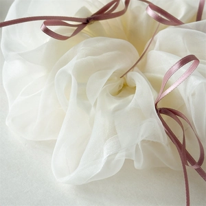 Chouchou élégant en tulle blanc style ballet avec rubans roses pour chignon haut