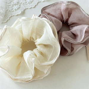 French Retro Oversized Organza Pleated Layered Mesh Hair Scrunchie Large Elastic Ponytail Holder Handmade Hair Tie Jewelry