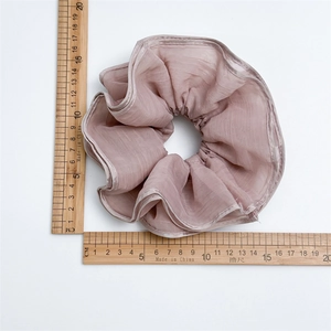 Pink oversized layered mesh scrunchie with a 15cm diameter for elegant ponytails