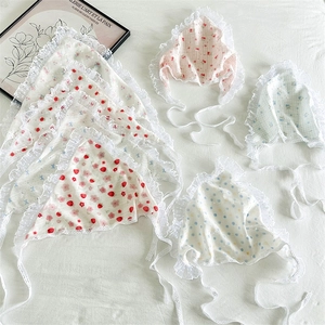 Pastoral Lace Strawberry Cherry Printed Triangle Headscarf For Baby Kids Girls Cotton Blend Mesh Hairband Tie Beach Scarf