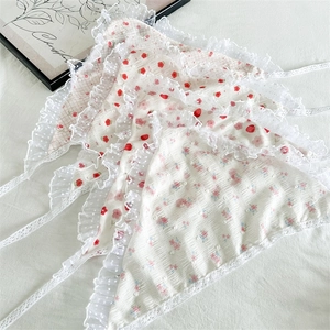 Floral and strawberry print lace bandanas with delicate polka dot embroidery edges