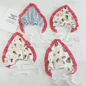 Bandana Triangle en Coton Avec Volants Vichy et Liens en Dentelle Foulard Imprimé Chien Capybara de Dessin Animé Pour Enfants Femmes Accessoire Pare-soleil