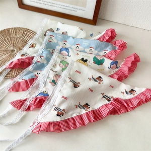 Lot de 5 bandanas en coton pour animaux avec motifs mignons et bordure en dentelle rouge