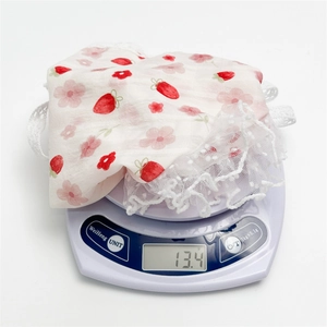Lace strawberry floral head scarf for women with light fabric and red cherry patterns