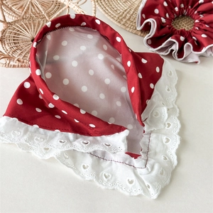 Vintage red polka dot headband with white heart embroidery lace for a stylish look